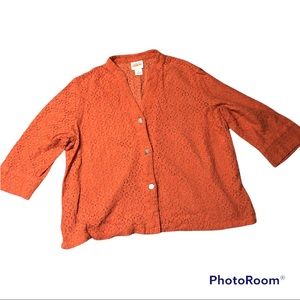 Llace /doily orange button down ladies blouse size 12 Ruby Rd Favorites